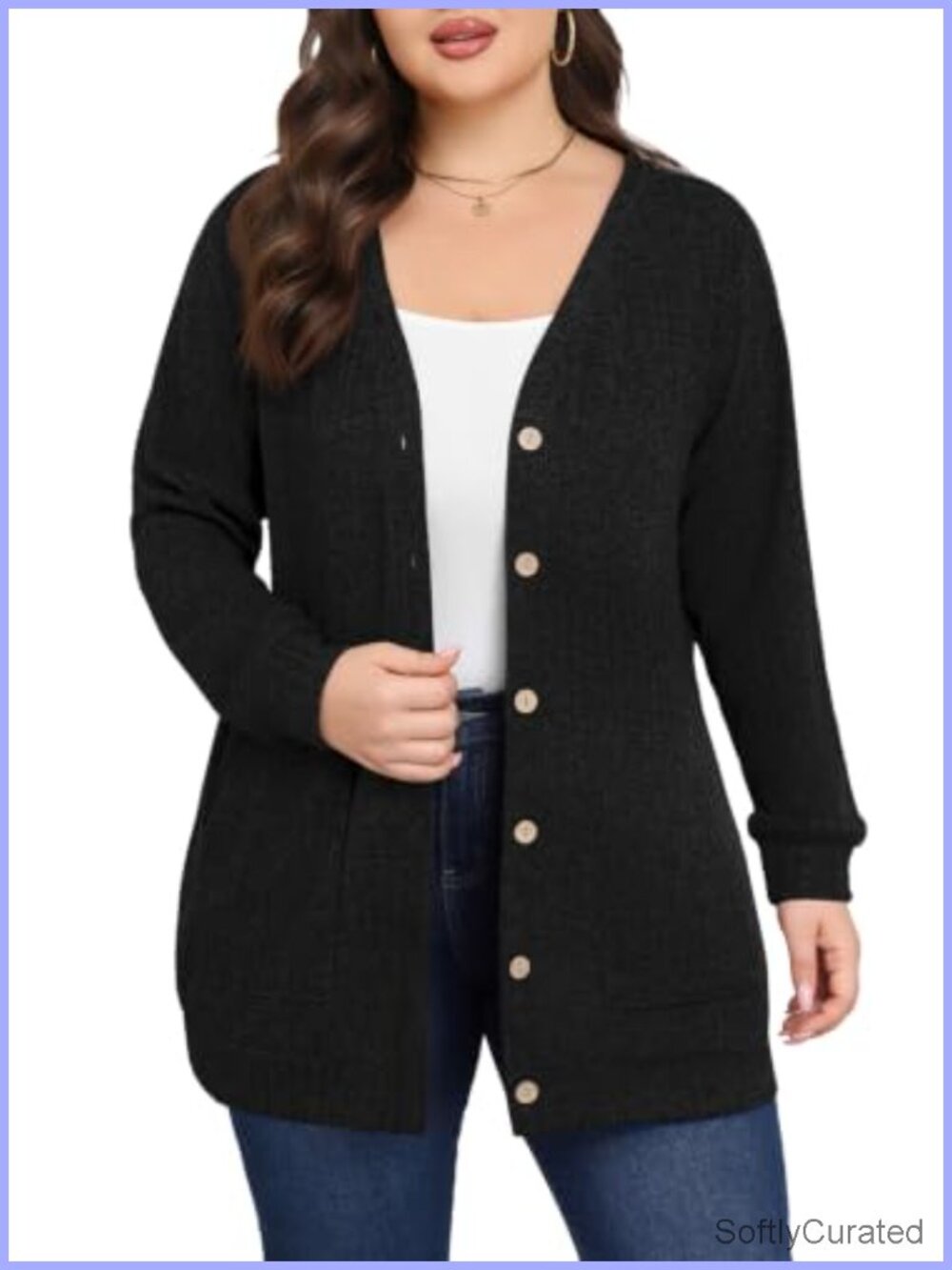 Women's Plus Size Cardigan Button Up Long Sleeve Sweater with Pockets Fall